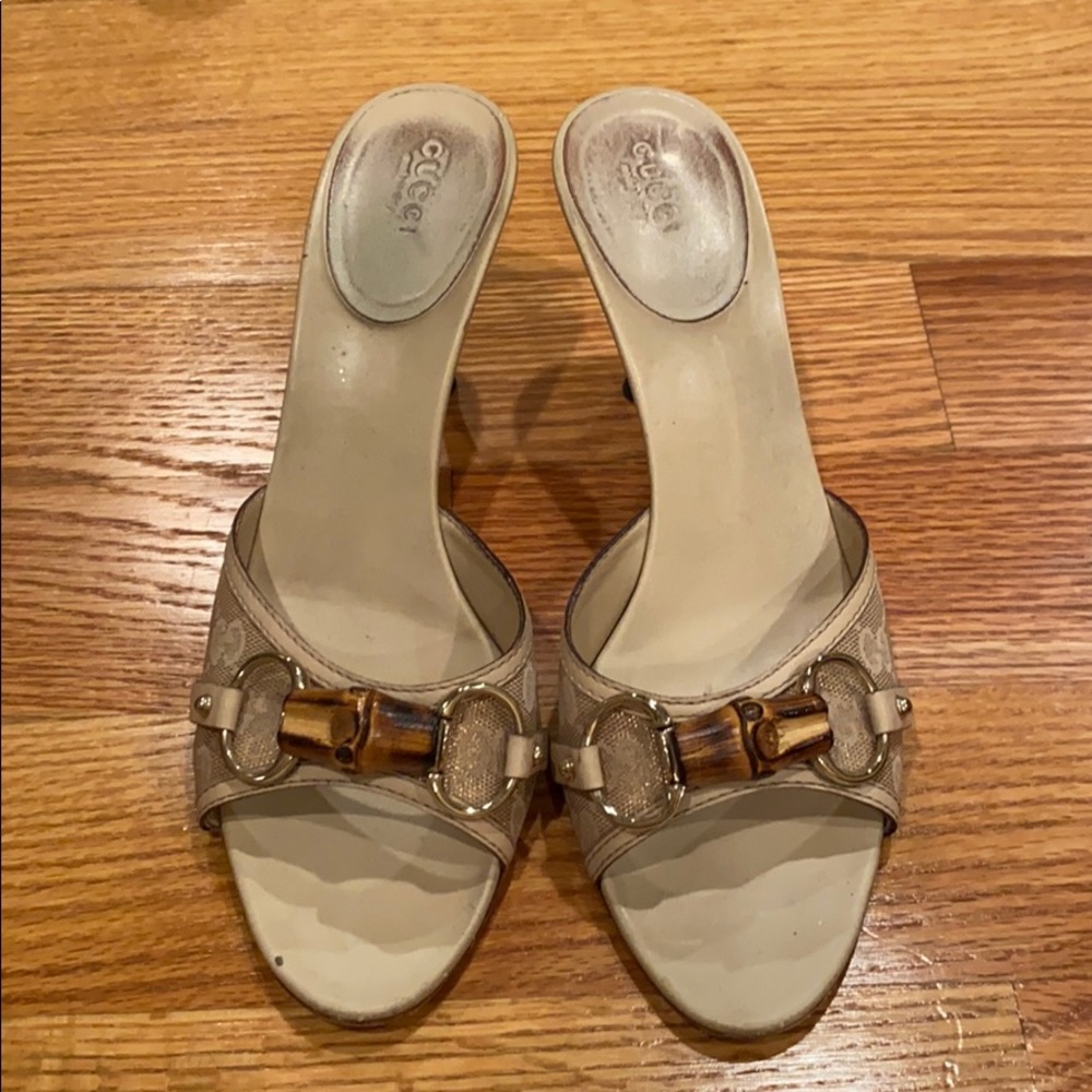 Gucci Beige Jacquard slide sandal in 39